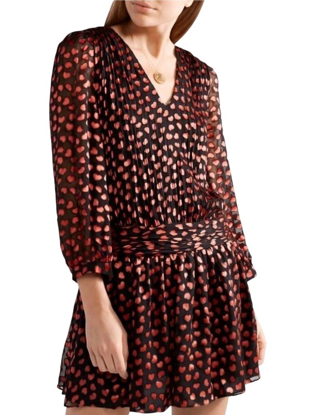 Alice + Olivia Tessie Heart Drop Waist Silk Blend Dress Red Black Size 2